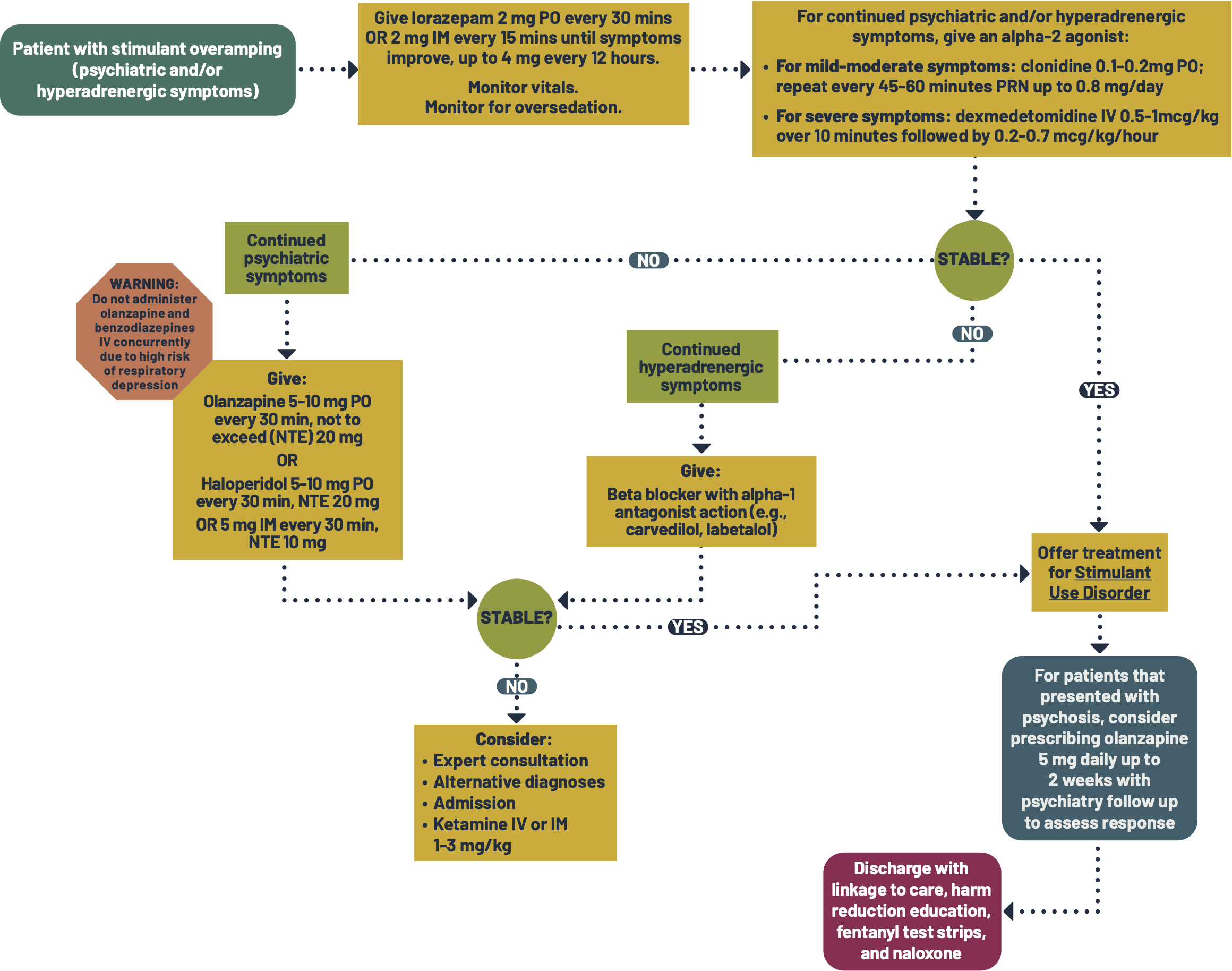 Emergency department care of acute stimulant intoxication (overamping) Flowchart